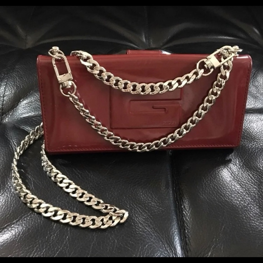 Gucci red patent leather wallet on chain
